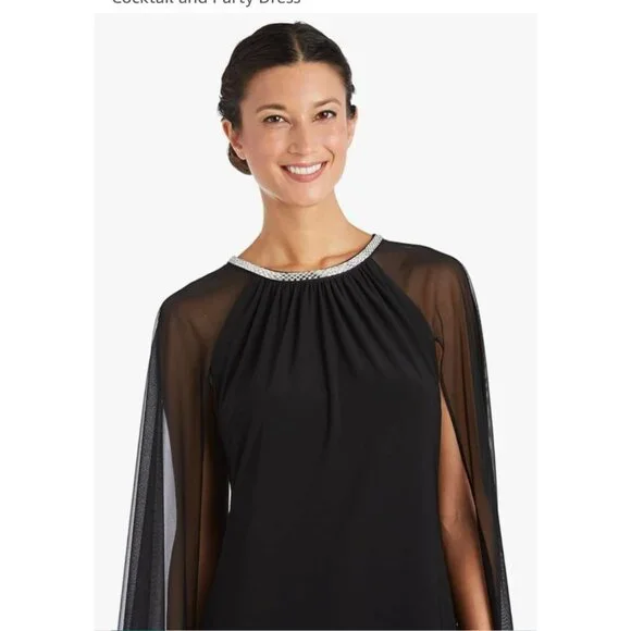 R&M Richards Womens Elegant Dress Plus 20W Black Sheer Capelet Evening Cocktail - Picture 3 of 16